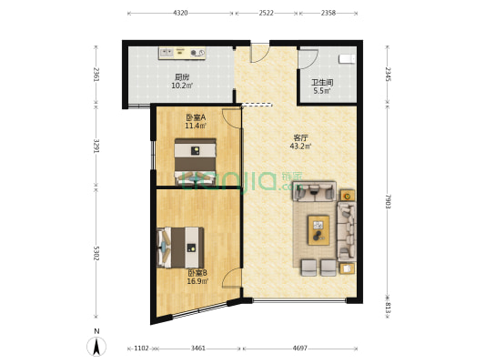 聚金大厦 2室1厅1卫 110平方
