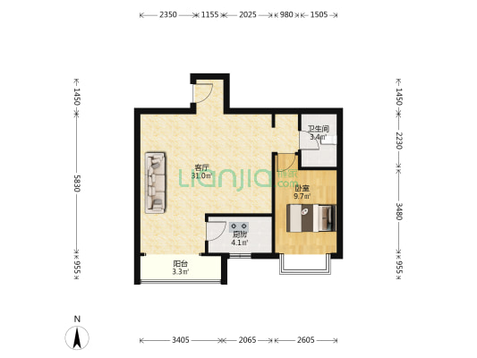 精装修，拎包入住，看房方便有钥匙-户型图