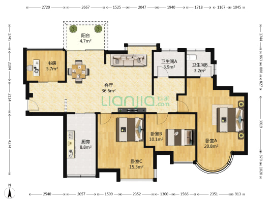 桃源居七区 4室1厅2卫 114平方