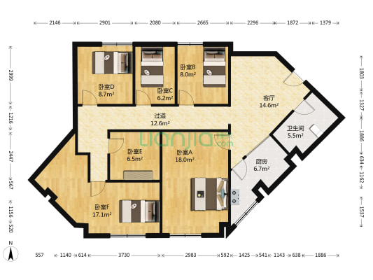 银河商住楼 6室1厅1卫 151平方