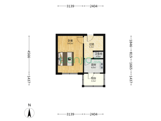 中捷二木材小区 1室0厅1卫 37平方