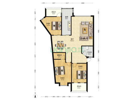 英华园 3室1厅1卫 131平方