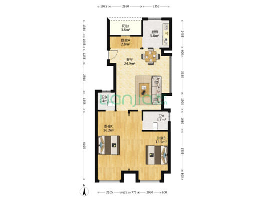 红星金义天铂 3室1厅2卫 96平方