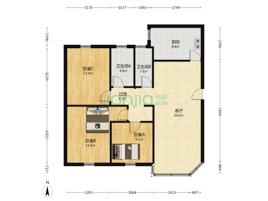 华翠苑 3室1厅2卫 101平方