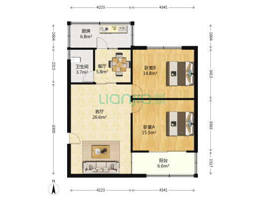 新华路街道办事处宿舍 2室2厅1卫 95平方
