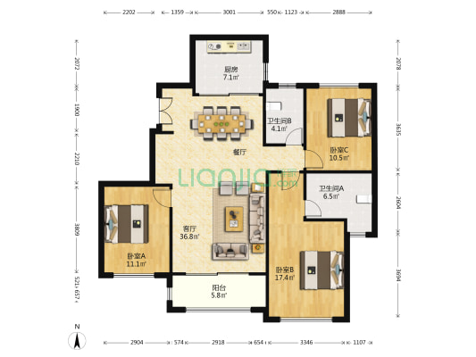 大名城紫金九号 3室1厅2卫 123平方