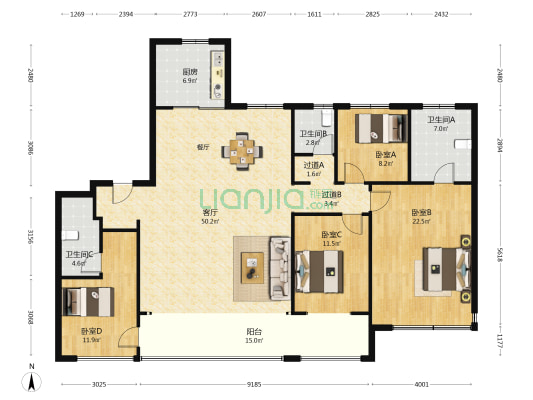 龙湖天越 4室1厅3卫 189平方