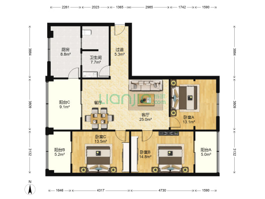 东山小区 3室1厅1卫 123平方