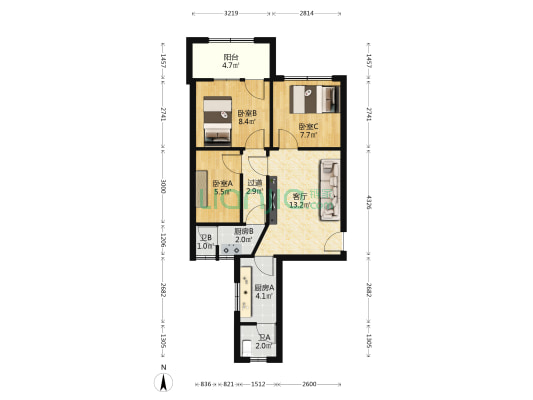 乐居苑小区 3室1厅2卫 67平方