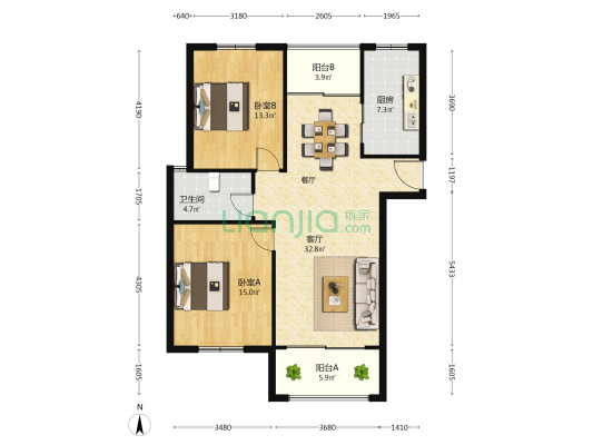 和谐家园南区 2室1厅1卫 111平方