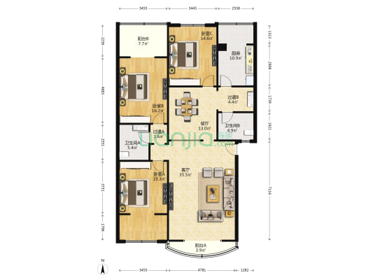 电信小区 3室2厅2卫 157平方