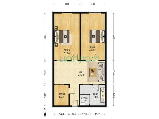 制线厂宿舍 2室1厅1卫 62平方