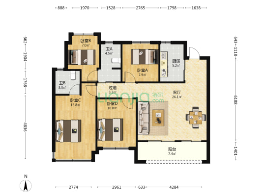 金成潮塘轩 4室1厅2卫 118平方