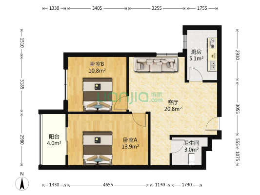 青康居 2室1厅1卫 70平方