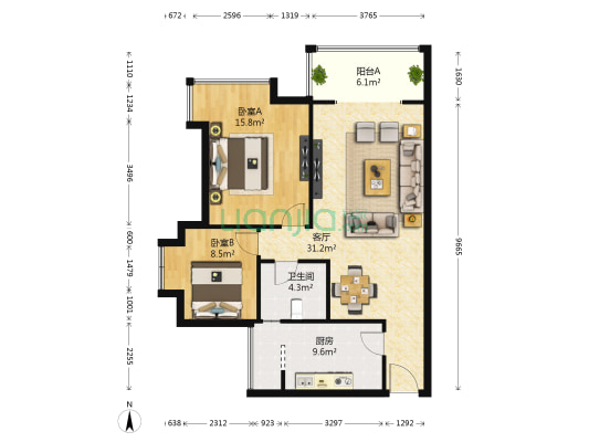 78号观邸 2室1厅1卫 93平方