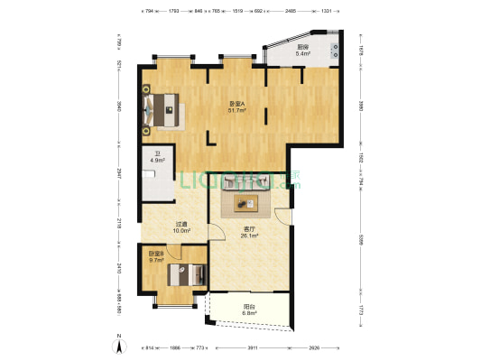 璟泰赢家广场 2室1厅1卫 138平方