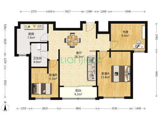 湖滨华城畅意苑 3室1厅1卫 103平方