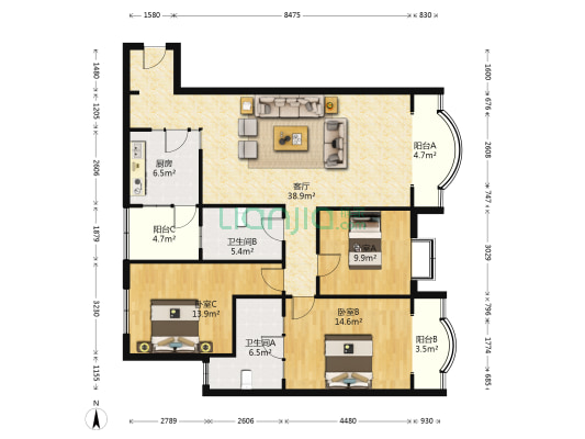 青青河畔 3室1厅2卫 127平方