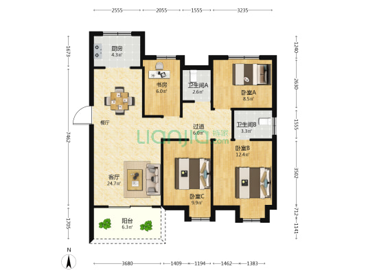 华美公馆 4室1厅2卫 113平方