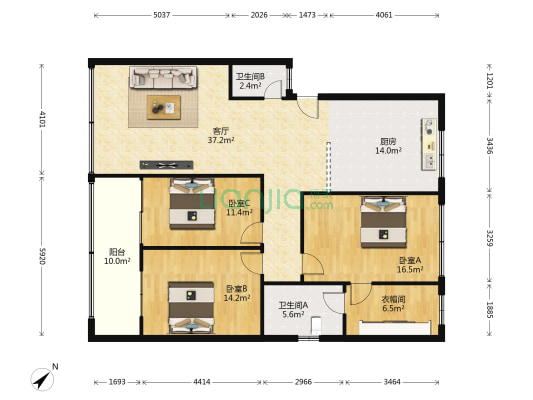 金桥嘉苑 3室1厅2卫 140平方
