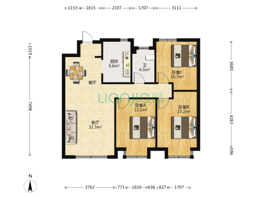 北辰白鹭湾 3室1厅1卫 109平方