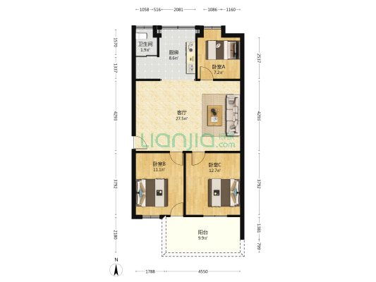 省物贸宿舍 3室1厅1卫 82平方