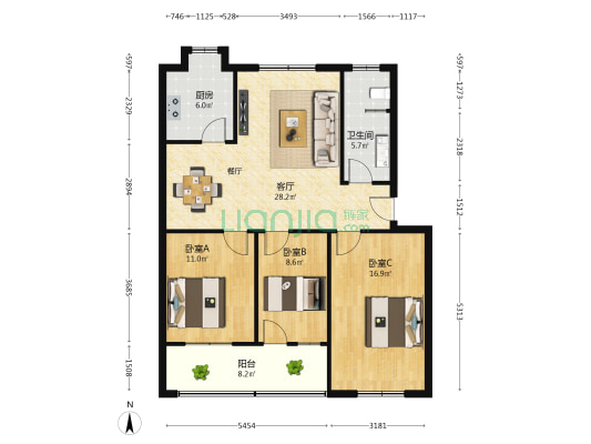 二建家属院 3室1厅1卫 103平方