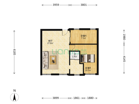 海港中心 2室1厅1卫 69平方