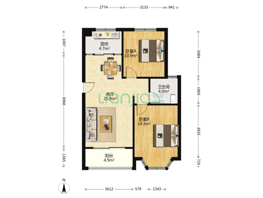 立人花园一区 2室1厅1卫 84平方