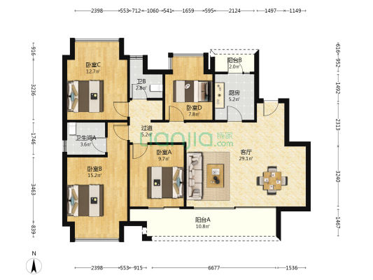 江山赋凌山越 4室1厅2卫 119平方