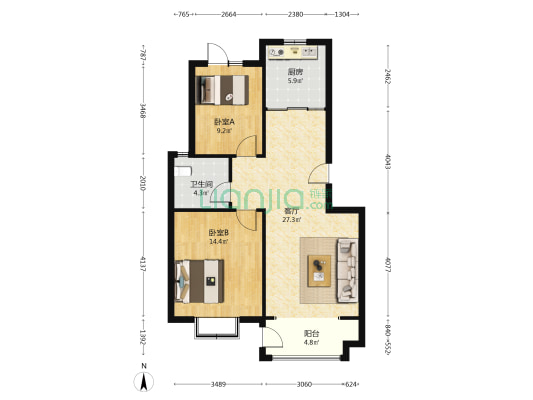 台湾家园 2室1厅1卫 84平方