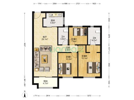 万科森林公园曦园 3室1厅2卫 112平方