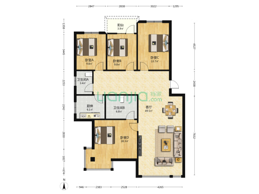 光远花园 4室1厅2卫 147平方