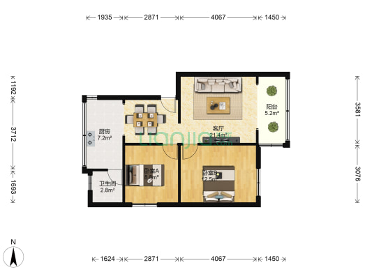 昆明煤机总厂小坝新区 2室1厅1卫 66平方
