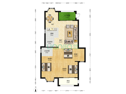 财富天下 3室1厅2卫 118平方