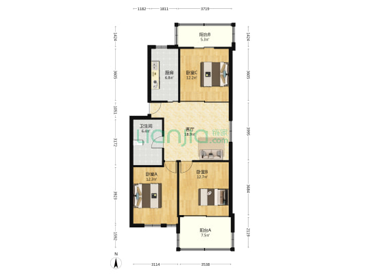 书音楼 3室1厅1卫 92平方