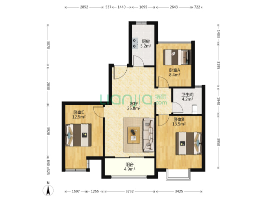 星榈湾 3室1厅1卫 106平方