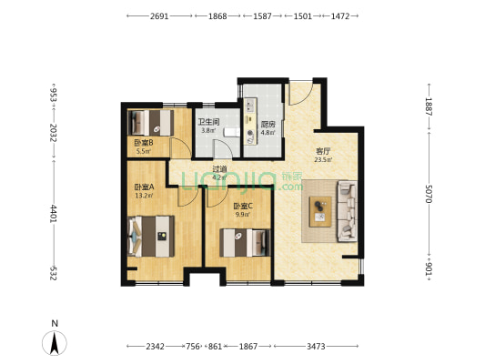 华侨城.欢乐莲泉 3室1厅1卫 89平方