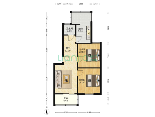 泉河小学家属院 2室1厅1卫 65平方