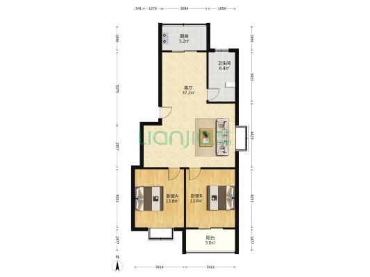 绿健花园 2室1厅1卫 100平方
