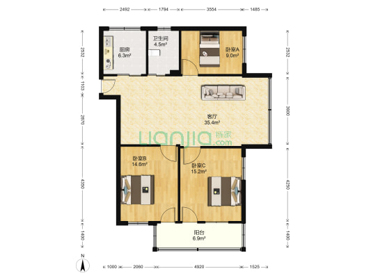 西岑公寓 3室1厅1卫 109平方