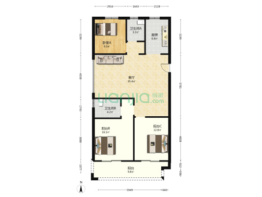 致雅居 1室1厅2卫 126平方
