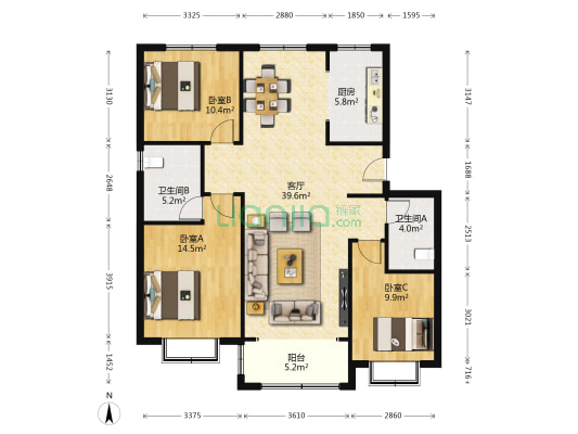 泰瑞城 3室1厅2卫 134平方