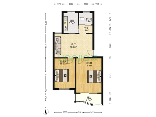 明珠小区 2室1厅1卫 73平方