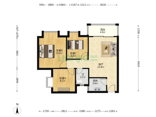 绿语芳居 3室1厅1卫 87平方