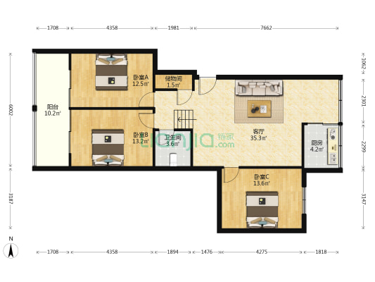 富华小区 3室1厅1卫 126平方