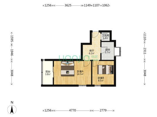 昆明路(体育馆街) 2室1厅1卫 51平方