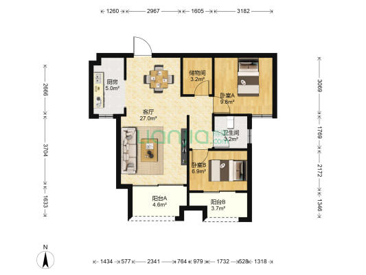 永惠漫谷 2室1厅1卫 80平方