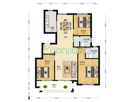 中南印象 3室1厅2卫 107平方