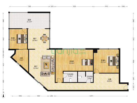 棠湖壹号 4室2厅2卫 159平方